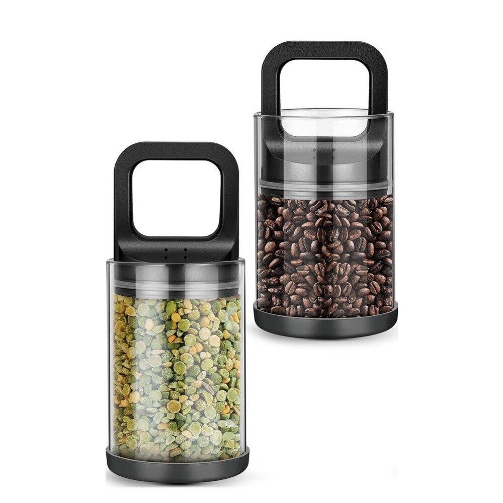 Storage Jars Airtight 32oz 950mL Clear Jar Black Press-Down Lid 2Pc set